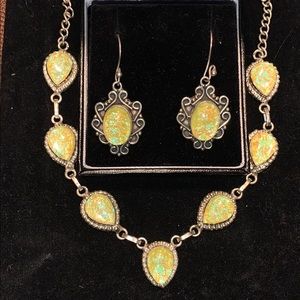 Sterling Silver/Opal earrings/necklace set Unique!